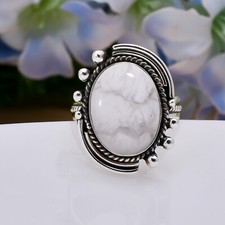 Natural Howlite Oval 925 Sterling Silver Ring Handmade Jewelry Gift For Friend.