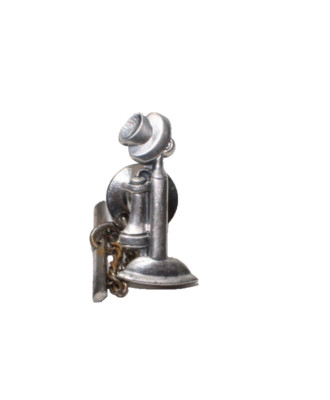 Vintage Tie Tack Pin Candlestick Phone Silver Tone Marked H M S S Land Line