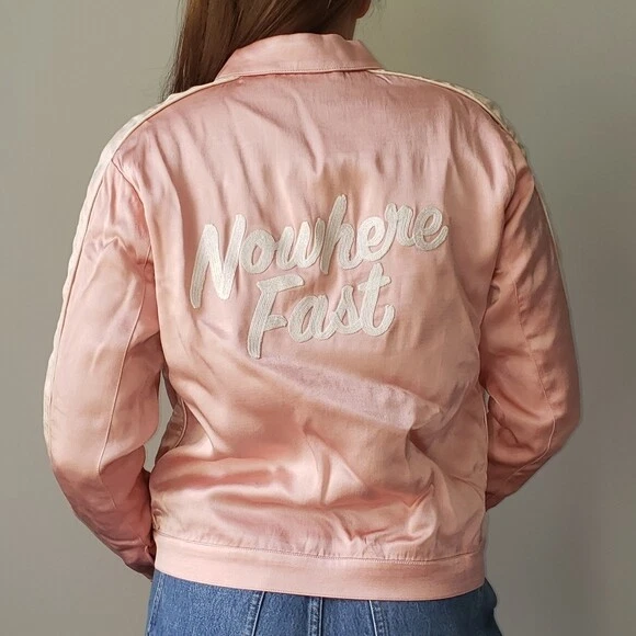 Pink satin bomber jacket cheap