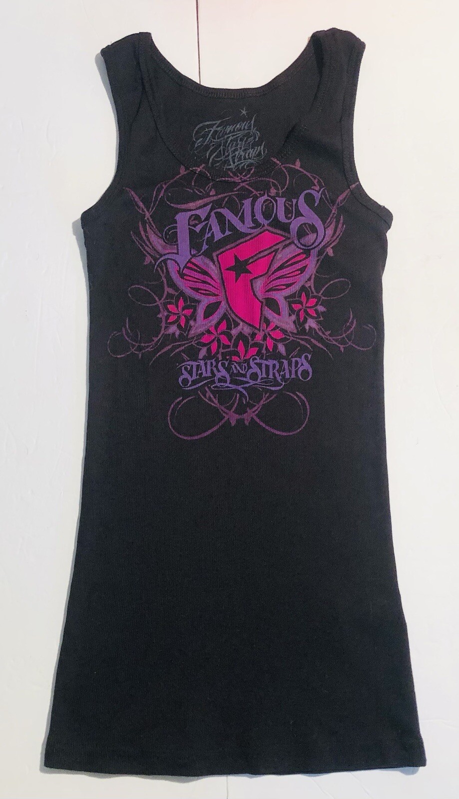 FAMOUS STARS AND STRAPS Women’s Black Graphic Tank Top Travis Barker