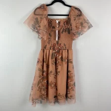 Baltic Born Tivoli Tulle Short Dress in Copper Floral Size Small Short Sleeve