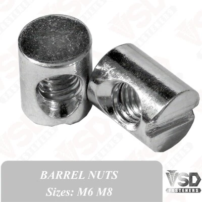 VSD M6 M8 BARREL NUTS CROSS DOWEL CENTRE THREAD FURNITURE COT BED CONNECTION NUT