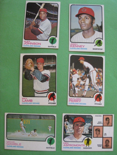 1973 Topps Cleveland Indians Baseball lot de cartes (6). HOF Gaylord Perry No Creases - Photo 1/2