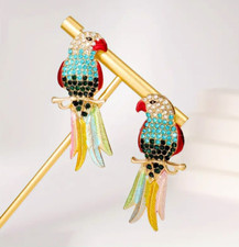 Vintage Luxury Shiny Parrot Stud Earrings Bird Earrings Jewelry Women Gift New