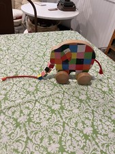 Elmer the patchwork Elephant Wooden Pull Along Toy.