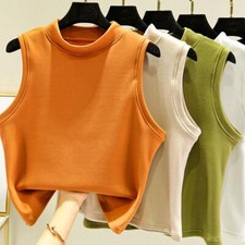 Lady Fleece Lined Tank Top Vest Bottoming Shirt Camisole Mock Neck Warm Casual