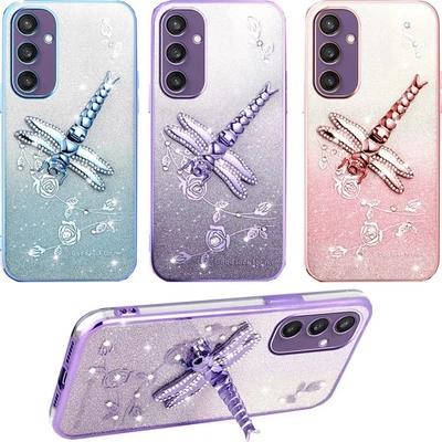 Hülle für Samsung S25 S24 S23 S22 S21 S20 S10 Glitzer Libelle Ständer Handyhülle - Bild 1 von 4