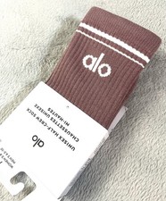 Alo Yoga Unisex Half-Crew Socks Smoky Quartz and White Sz Medium NEW Authentic