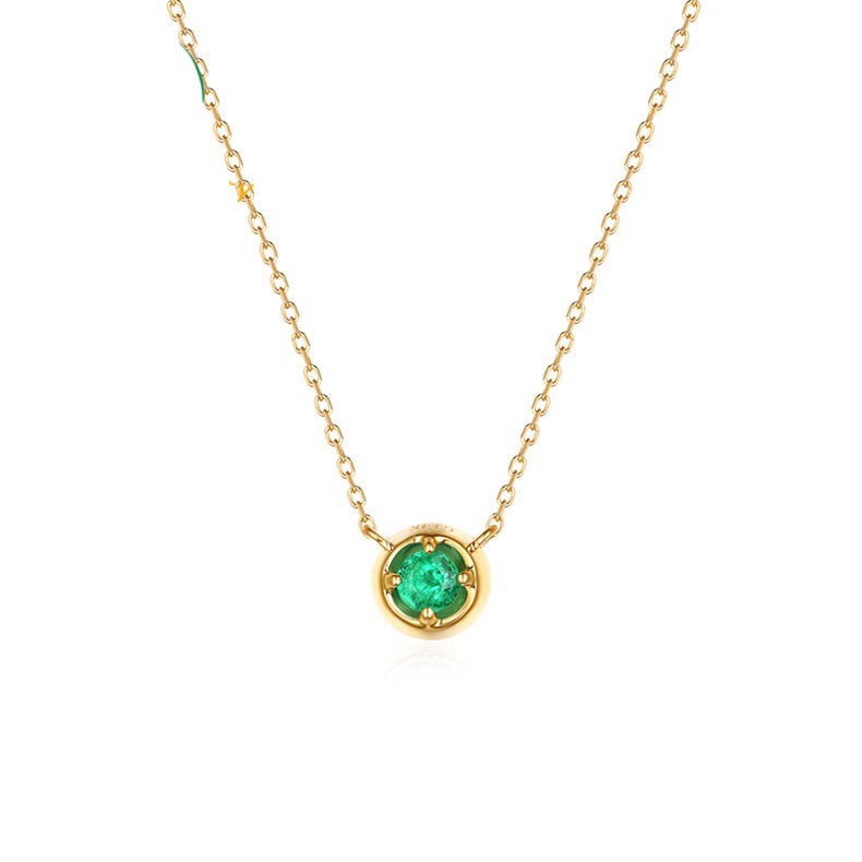 Solitaire Round Emerald 14K Yellow Gold Necklace