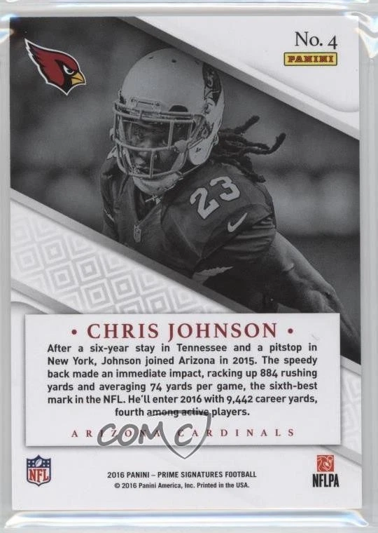 2016 Panini Prime Signatures Prime Proof Blue /49 Chris Johnson #4 - Image 2 of 2