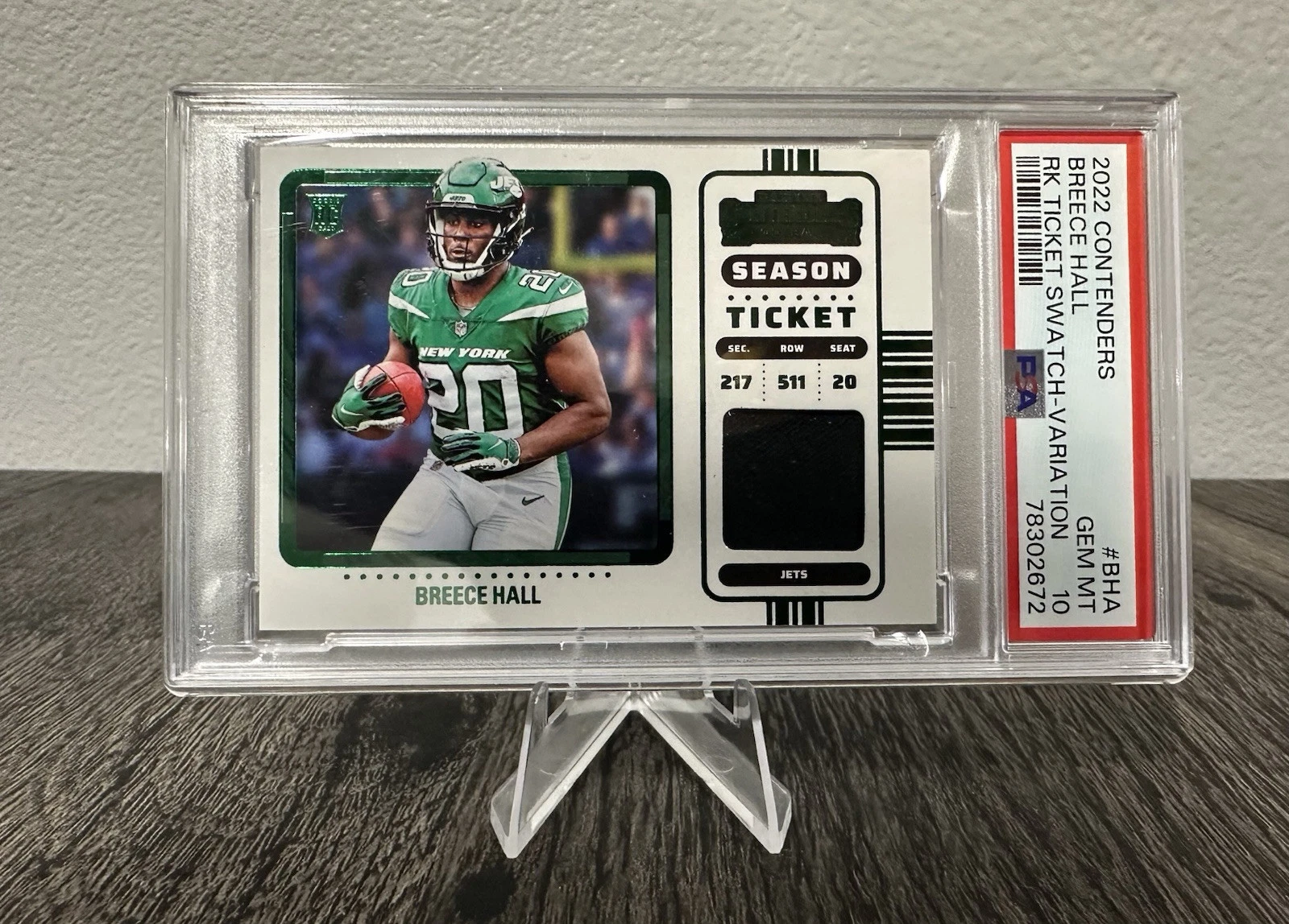 Breece Hall Panini Contenders Rookie Ticket Swatches #BHA Variation