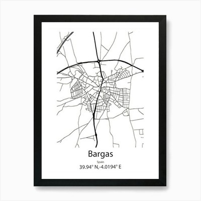 Bargas,Spain Minimalist Map Art Pri Framed Wall Art Poster Canvas Print Picture