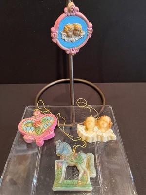 4 Vintage German Wax Christmas Ornaments-Horse-Angels-Heart-Kathe Wohlfahrt
