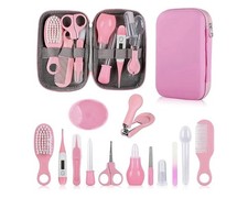 Pink White Baby Grooming Kit with Scissors, Nail Clippers, Comb, Brush, Case
