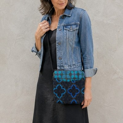 Maruca Cupcake Crossbody Bag Blue Black Geometric Jacquard Handmade Boulder CO