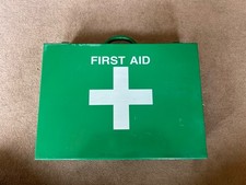 Vintage Metal First Aid Box Green Retro Storage Tin Industrial Medical Case