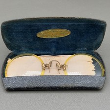 Antique Pince-Nez Glasses Yellow Celluloid Gold Filled GF 1/10 12K w Case