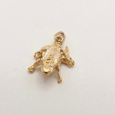 14k Gelbgold Baum Frosch Kröte Charm Anhänger Diamantschliff 4mm Ballenöffnung