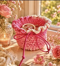 Hand Knits 2 Love Jewelry Misc. Cotton Pouch Flower Beads Designer Gift Keepsake