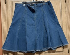 BE-GIRL Women's Blue Denim A-Line Skirt Frayed Hem Size 3XL Boho Hippie