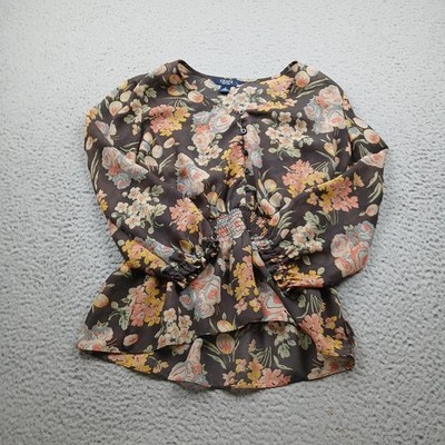 Chaps Top Womens Small Gray Long Sleeve Blouse Floral
