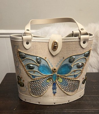 Vintage Mid Century Enid Collins Style  Butterfly Handbag Purse 9.5 × 8