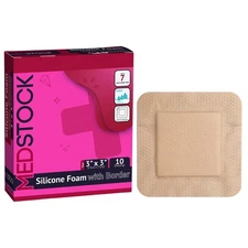 MEDSTOCK Silicone Foam Dressing with Border - 3" x 3" (Box of 10)