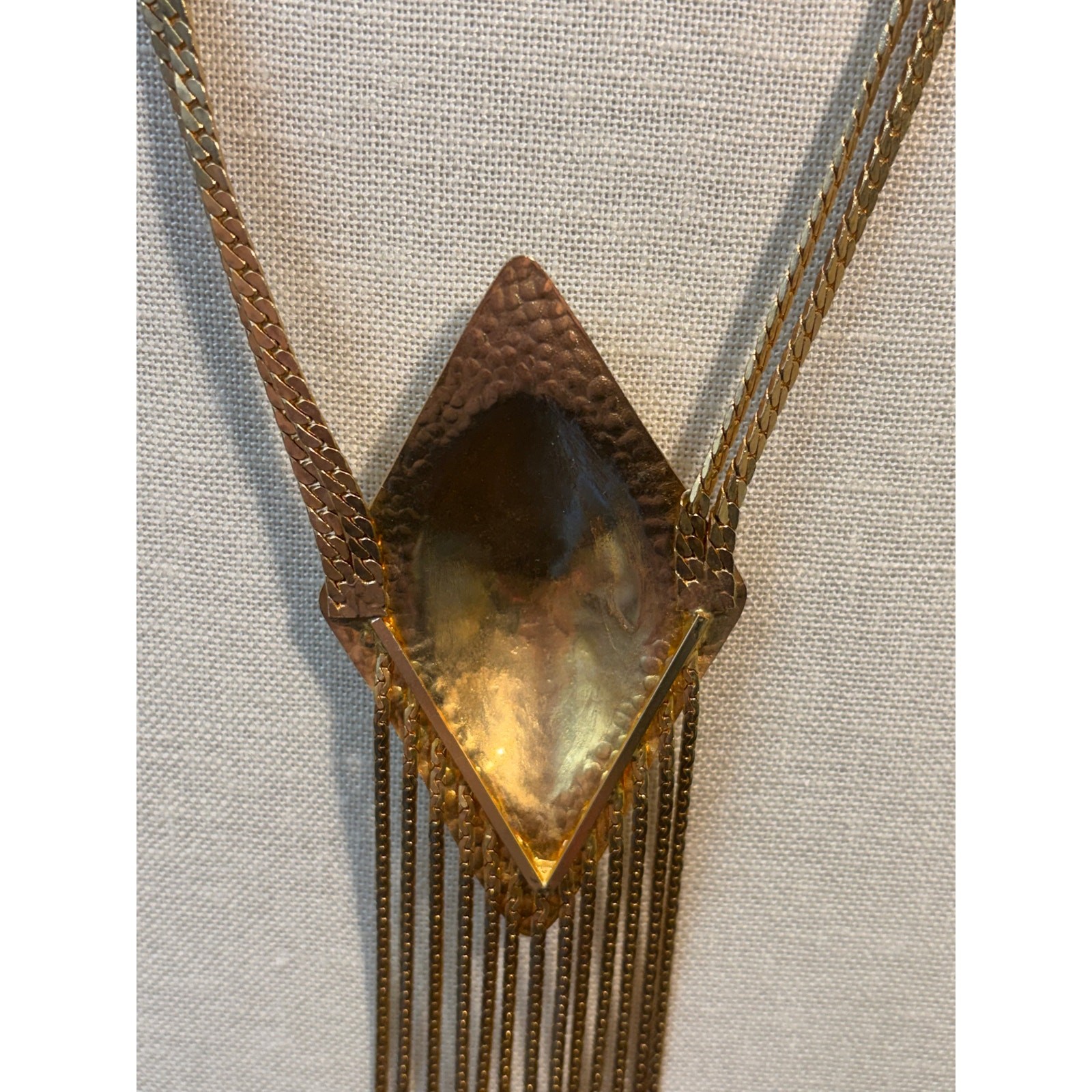 Vintage RUNWAY unsigned long gold tone necklace - image 12