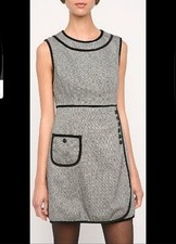 KIMCHI BLUE HERRINGBONE WOOL W VELVET TRIM Lined Mini Dress W Back Zip Sz 12