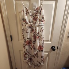 Lulus Womens My Favorite Day Ivory Floral Print Tulip Skirt Midi Dress Slit Sz S