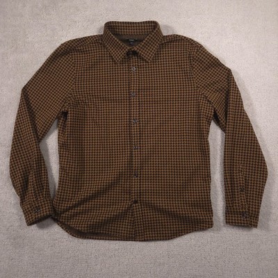 Express Shirt Mens Large Brown Check Button Front Long Sleeve Stretch Casual