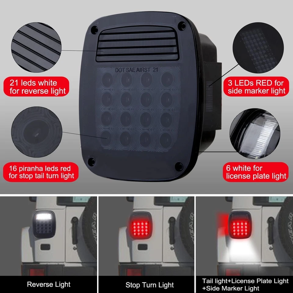 2 Piezas Luces Traseras Cuadradas Ahumadas Combinación Luces Traseras Rojo Parada Señal de Giro Freno Li... Foto 4 de 4