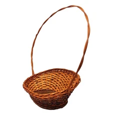 VTG Classic High Handle Woven Decorative Gathering Basket 17" Long Handle 2 Tone