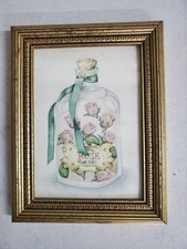 Impresión de botella de aceite de baño rosa Shabby Chic estampado de marco dorado 7X9 vintage