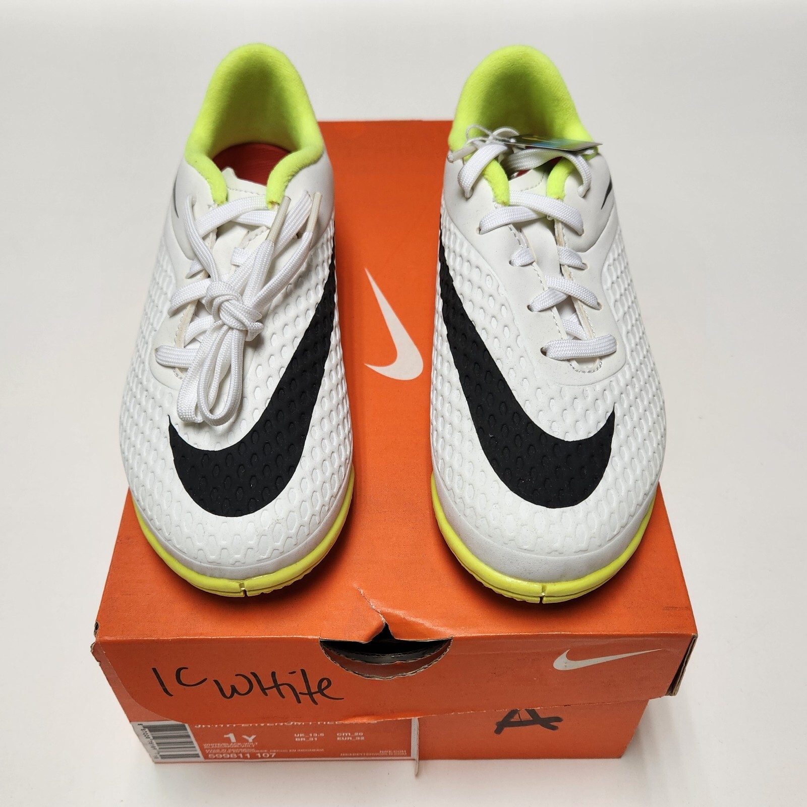 Nike Jr Hypervenom Phelon Indoor Kids Soccer Shoes White-Black-Volt