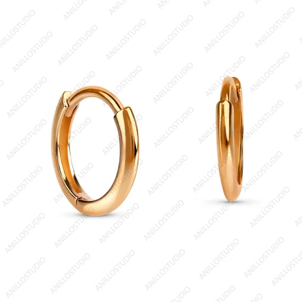 14k Solid Gold Mini Hoops, Tiny Huggies, Small Plain Gold Huggies Earrings - Image 4 of 4