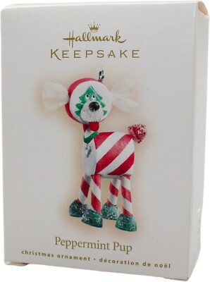2007 Hallmark PEPPERMINT PUP  Candy Cane Dog Puppy Keepsake Ornament NIB w/tags