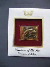 Dolphin Common Sea Creatures Golden Stamp 1990 Gold Replica Cover FDC