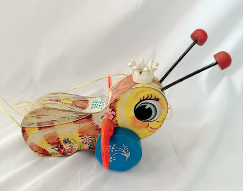 Vintage Fisher Price Buzzy Bee 444 Wooden Pull Toy Rolling Bee 1950s Classic Toy