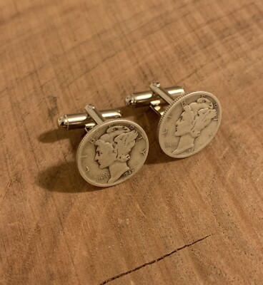 Mercury Dime 90% Silver Coin Jewelry Cuff Links-Handmade-Vintage