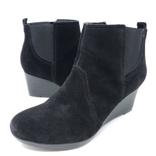 Wedge Ankle Boots Sz 6 Black Suede Chic 