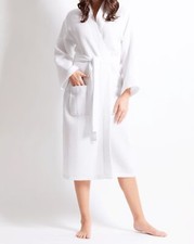 Women's Waffle Snow White Long Premium CottonBlend Bathrobe (Medium)