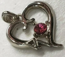 DELTA ZETA Sterling Silver Heart Charm Pendant Swarovski Pink Crystal