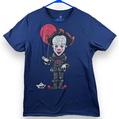 New Line Cinema ''IT'' 2017 Pennywise Mens T-Shirt Size Medium Navy Blue Crew Neck