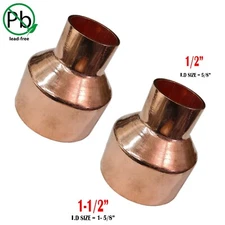 Lot of (2) 1-1/2" x 1/2" Coupling Reducer C x C COPPER PIPE FITTING