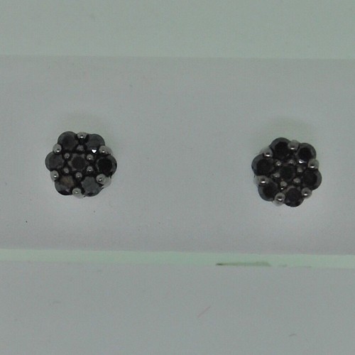 0.25 Ctw Lab Created Black Spinel 14K Black Gold Over Flower Stud Earrings - Picture 4 of 10