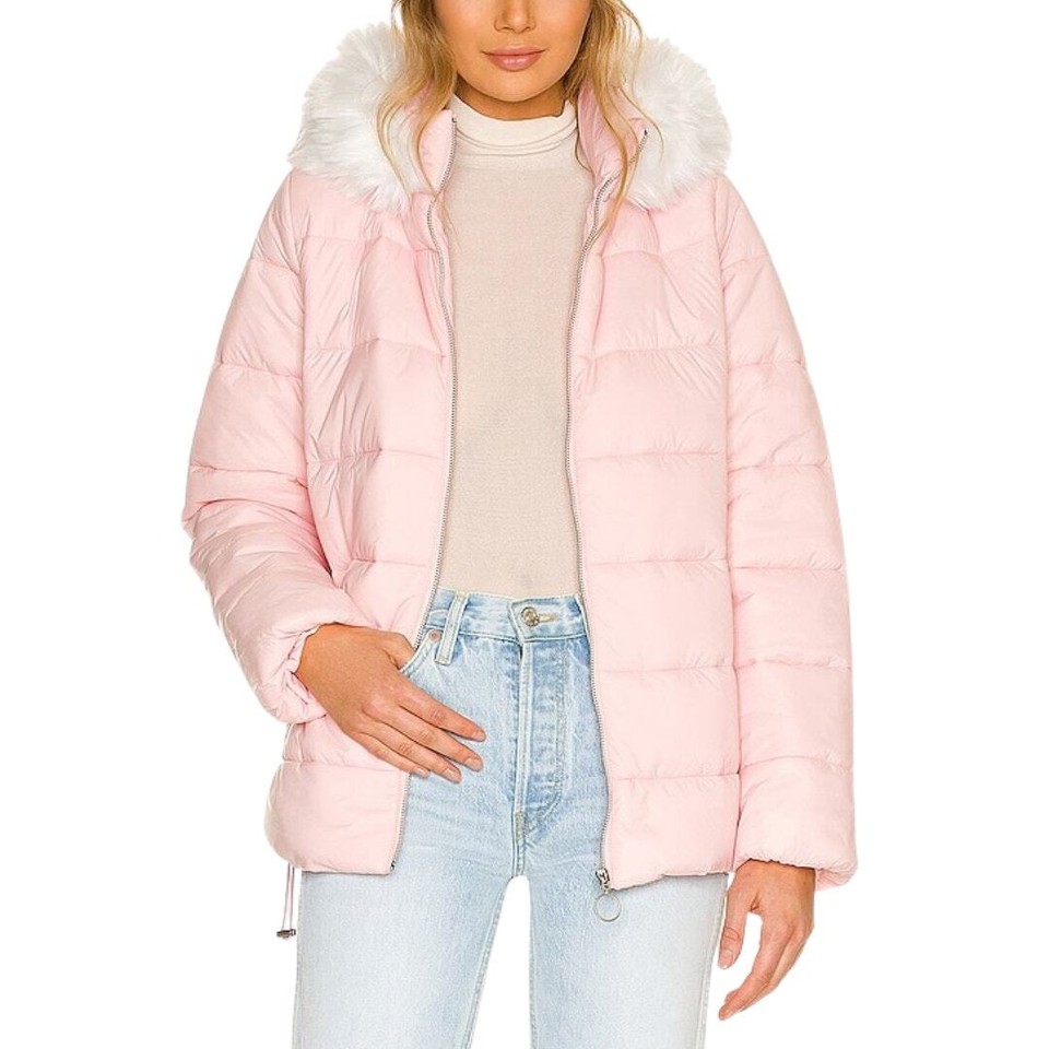 Show Me Your Mumu Snowbird Puffer Jacket Frosty Pink Faux Fur Hooded