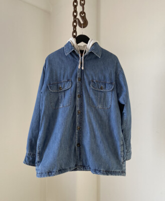 VTG St Johns Bay Lined Denim Shirt Jacket Hood Jean Blue Men