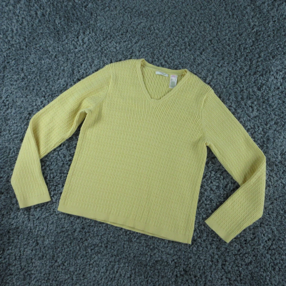 Suéter de golfe feminino Liz XL amarelo malha cabo manga longa gola V - Imagem 2 de 4