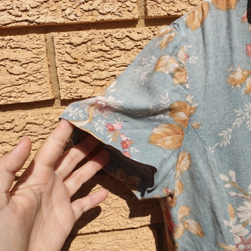 Vintage Ladies S Teal Floral Dress Folklore farm country tea sun linen? - Picture 5 of 24